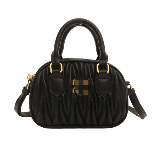 Summer Women's Small Leather Messenger Bag with Mini Pleated Pattern and ZIP Closure