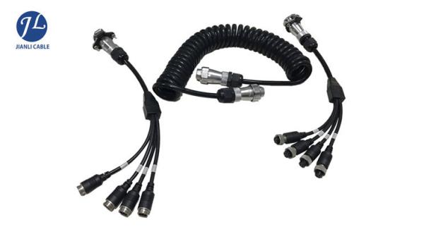 Trailer 7 Pin Sprial Rear View Camera Cable To 4 Cameras Male To Female