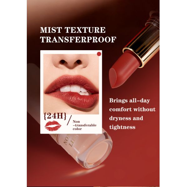 Transfer Proof Lipstick 24H Long Lasting Waterproof Matte Lipstick Makeup Cosmetics