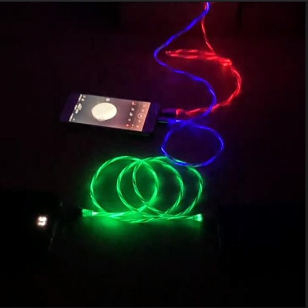 Cabo de carregamento rápido de piscamento 3 de USB em 1 tipo diodo emissor de luz de C 3A colorido