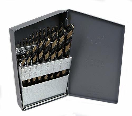 Jeu de 21 mèches à percer HSS M2, 1/64-1/2 po, finition noir et or, boîte en acier