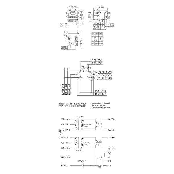 Copper Alloy Preplated RJ45 Single Port Latch Up With Integrated Transformer