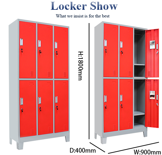 Фитнес шкафа хранения металла красного цвета 6 шкафчиков штата двери со стоя ногами