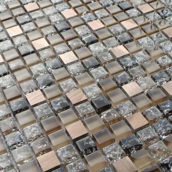 Light red crack crystal glass mix metal mosaic tile high grade style