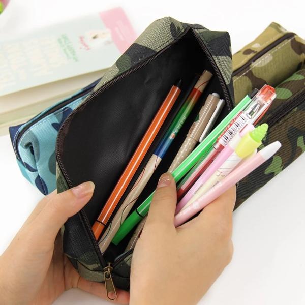 A escola personalizada fábrica do saco do lápis da lona da caixa de lápis da camuflagem fornece o malote cosmético de tiragem do pacote da caixa dos artigos de papelaria