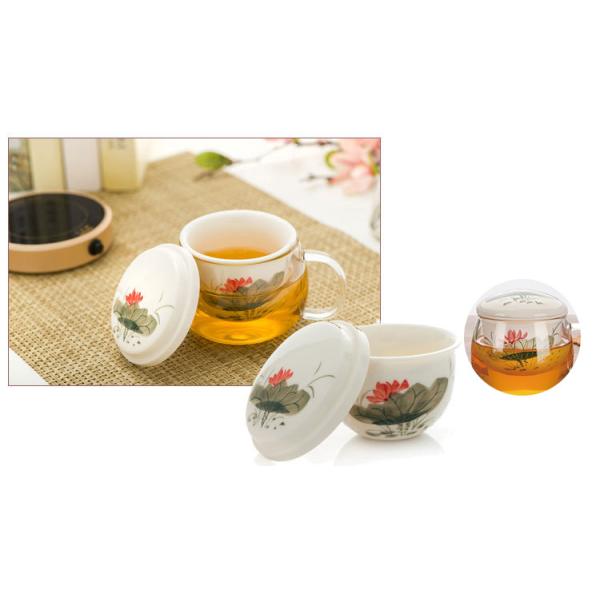 Чашка Инфузер чая боросиликатного стекла с емкостью керамического фильтра/крышки 280мл