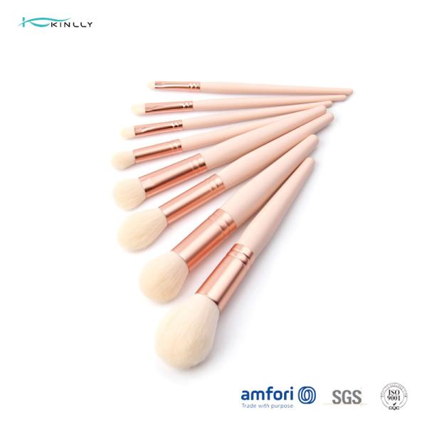 Wooden Handle 8pcs Travel Makeup Brush Set Premium Synthetic Hair