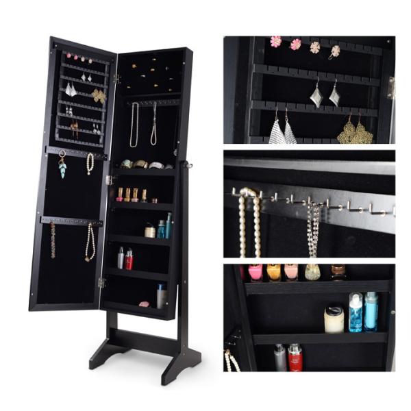 Black 146cm Free Standing MDF Full Length Mirror Jewelry Armoire