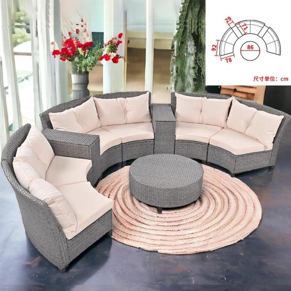 Round Swimming Pool Sofa Unfolded Rattan Sofa Outdoor Black