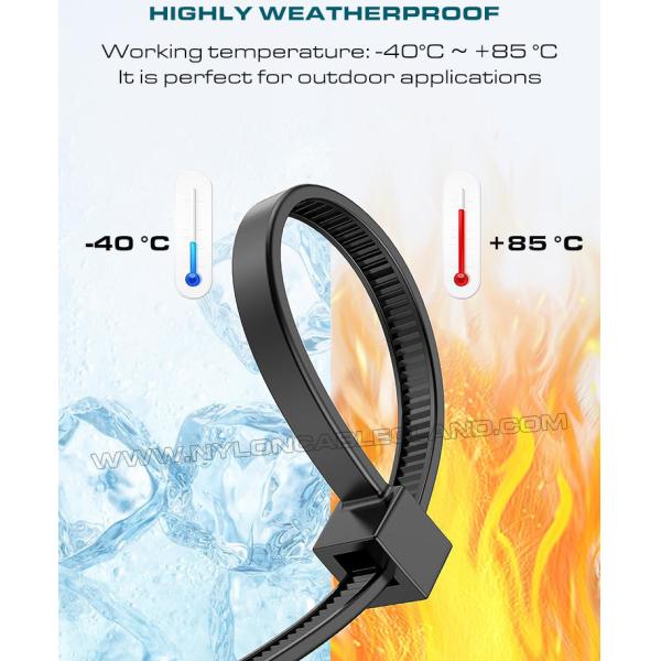 UV Resistant Black Polyamide 6.6 Cable Tie Plastic Zip Tie 200mm x 4.8 (22kgs, 50lbs) for high UV Environments