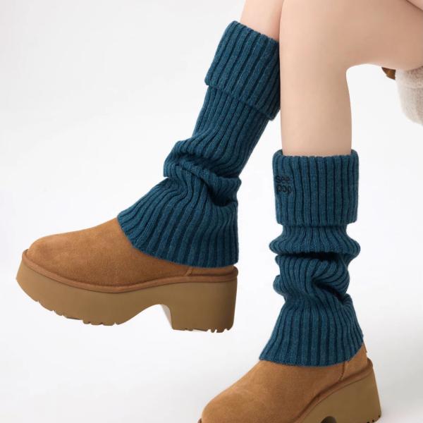 Chauffe-jambes à côtes brodées à haute étirement pour femmes