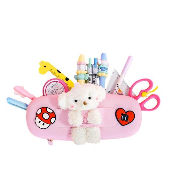 Cute Bear Durable Silicone Pencil Bag Holder For School Supplies Christmas Gift Pencil Pouch Bag Pen Holder Kids Gifts