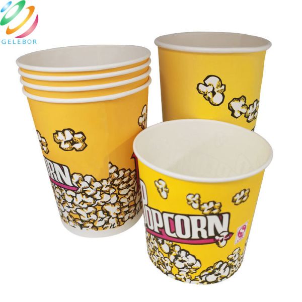 Eco Friendly Disposable Food Packaging Round Popcorn Paper Cups Bucket 24oz
