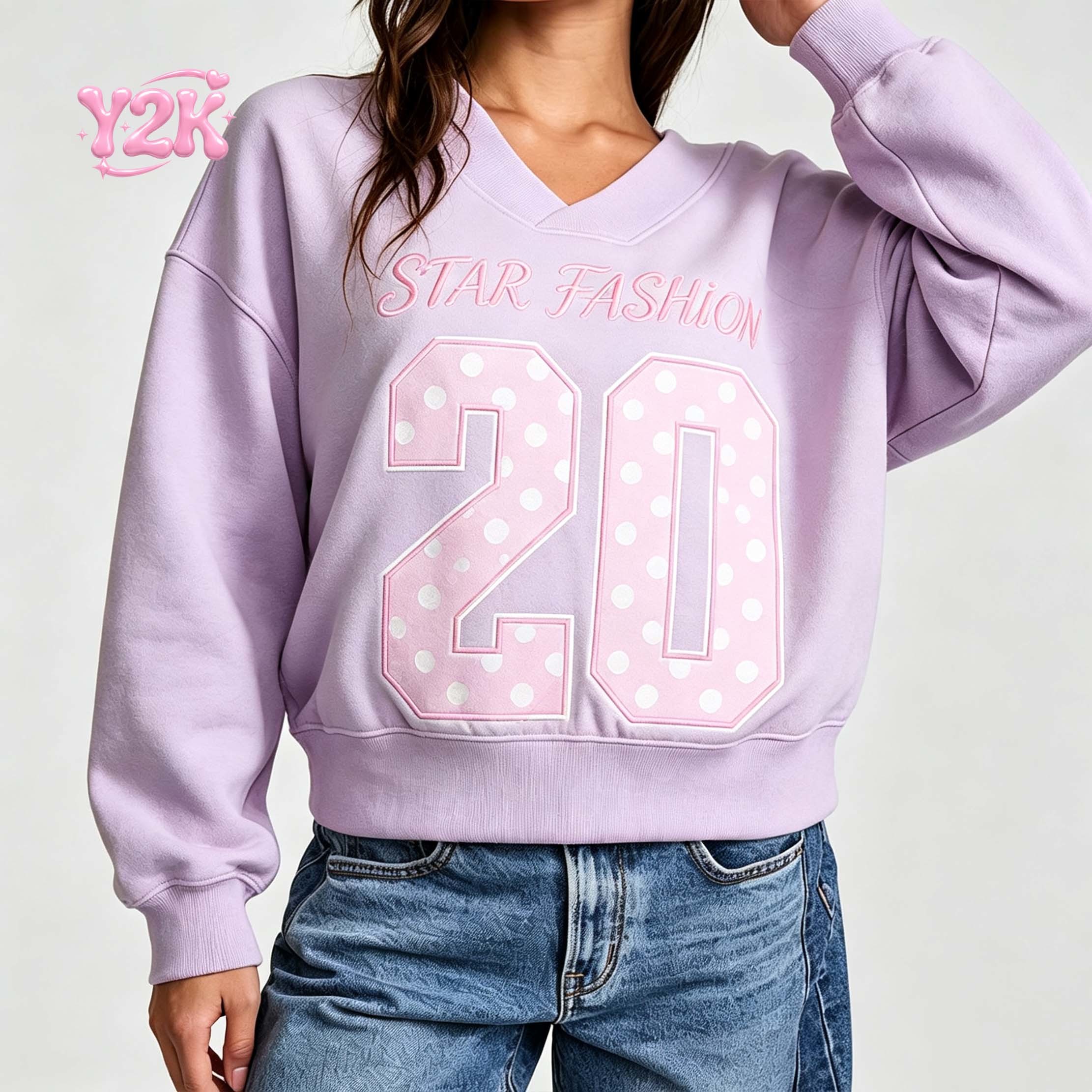 Custom Women's Varsity Number V Neck Fleece Sweatshirt