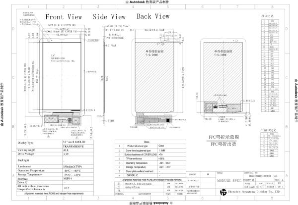 5.0 Inch 720x1280 Industrial TFT LCD AMOLED Self Light Emitting Process