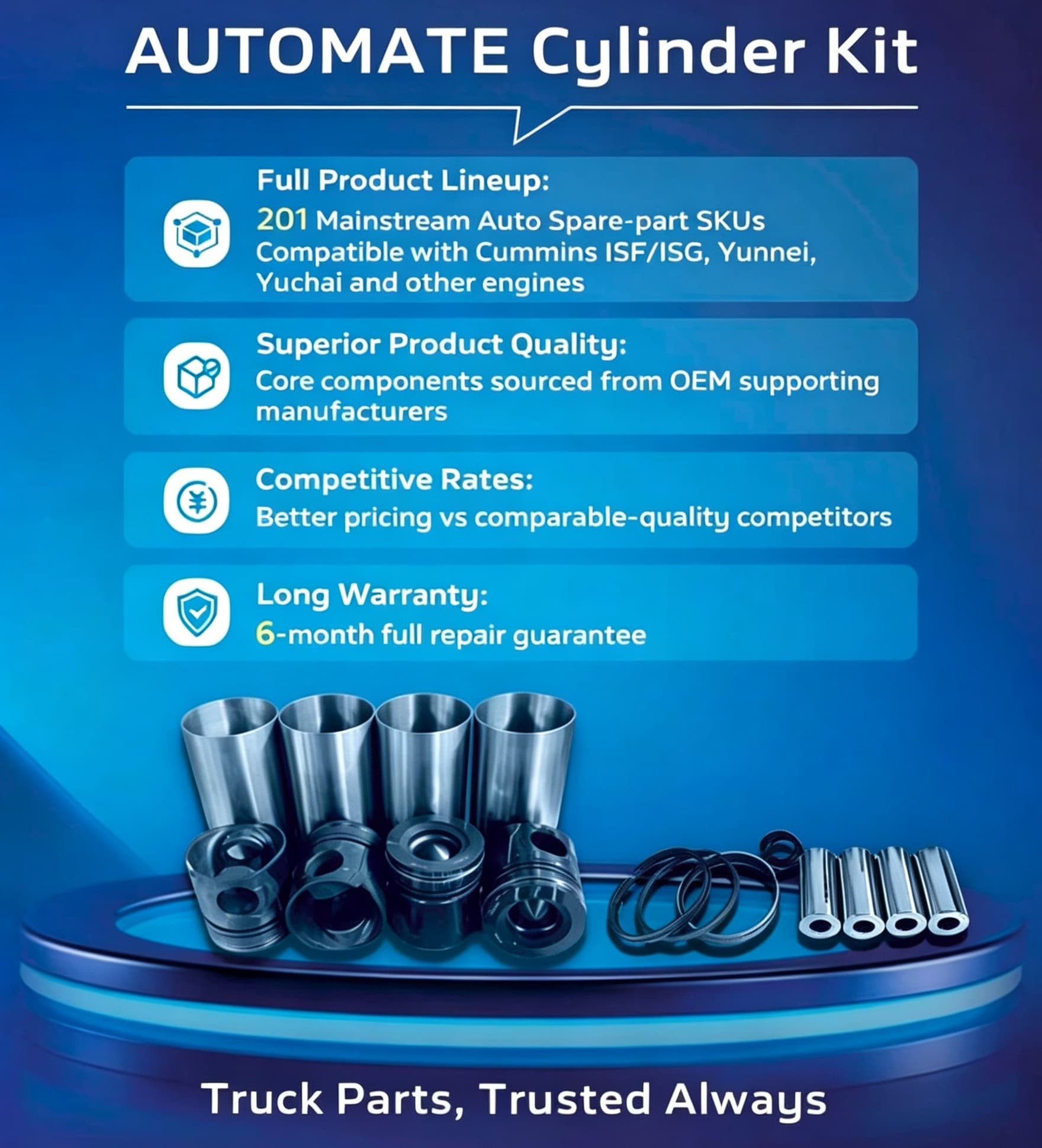 Heavy Duty Engine Cylinder Liner Overhaul Kit for Foton Heavy Truck