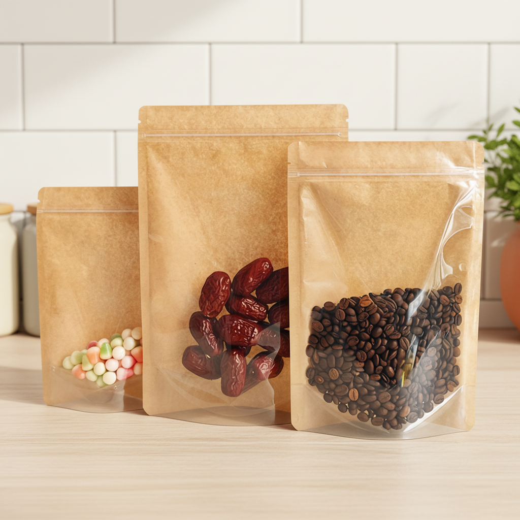 Stand Zipper Flat Bottom Pouch Reusable Moisture Proof PET+VMPET+PE Structure Food Storage for Coffee Beans