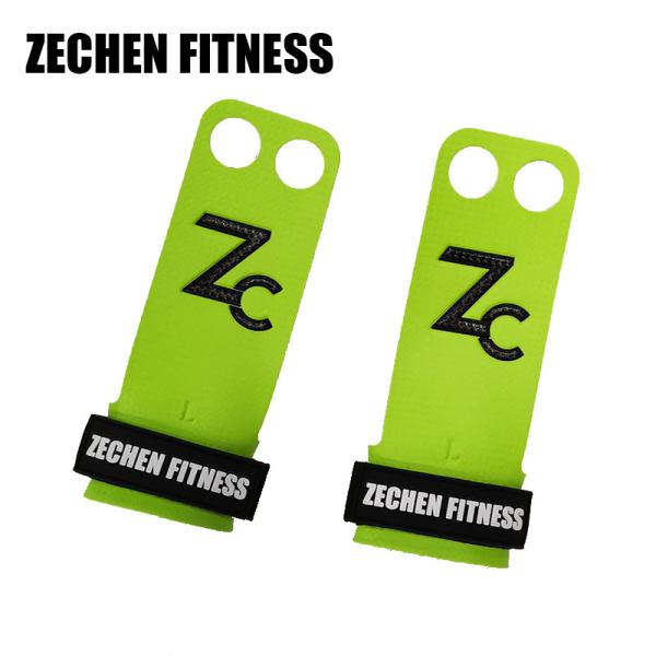 Carbon Fiber Crossfit Hand Grips Plam Green Leather 2 Hole 2mm Pull Up Hand Wraps