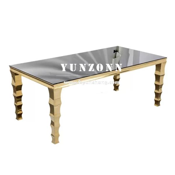 Hotel Hall Restaurant Furniture Metal Frame 8 Seater Glass Dining Table with Chair