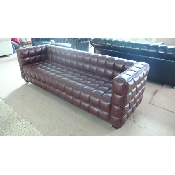 Modern 3 Seater Leather Sofa , Solid Wood Legs Grid Sofa 228 * 88 * 79cm