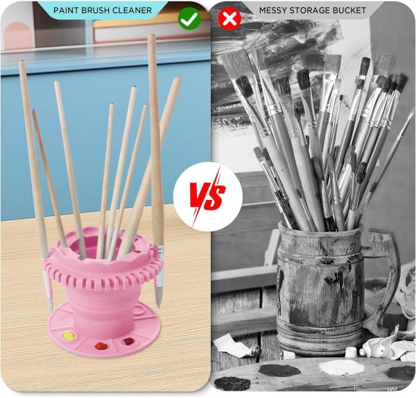 Paint Brush Cleaner - Foldable Silicone Paint Brush Cleaner Rinse Cup With Palette And 40 Brush Storage Holder For Classroom Studio Outdoor Painting