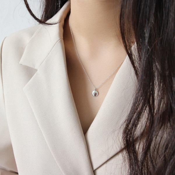 Lanciashow 925 Sterling Silver Beans Chain Necklace Simple Geometric Small Round Pendant