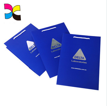 Silver Stamping Blue Paper Bags Custom Logo Printing For Shopping Gift Coloful