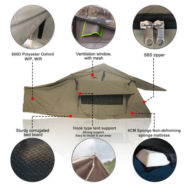 Шатер водоустойчивой крыши крыши раковины располагаясь лагерем автомобиля человека 4x4 4 алюминиевой мягкой верхний с комнатой дополнения