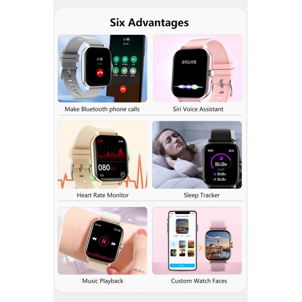 Full Touch Screen Women Men CT02 Smart Watch Square Shape 240x280 IPS