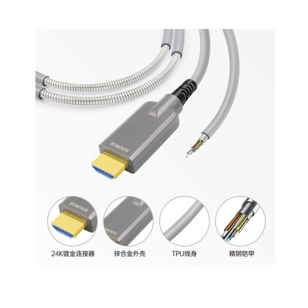2.1 HD Link Port Fiber Optic Cable TPU Shell Stainless Steel 304 Armored Tube Silicon Line Chip 4K 60Hz 8K 144Hz OD 6.0mm