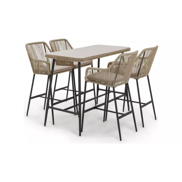 Modern Design AJUNION Metal 4 Seater Garden Bar Set Rattan Weave Outdoor Dining Set