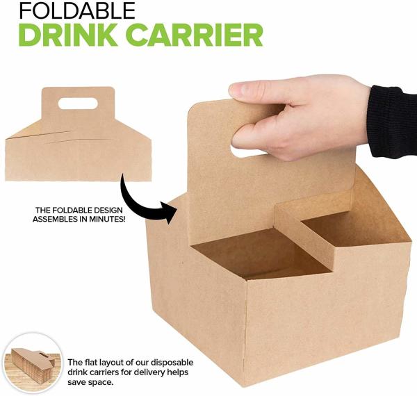 Disposable Cup Holder for Hot or Cold Drinks 2cups 4 Cups Drink Carrier with Handle Kraft Paperboard Coffee Cup Holder