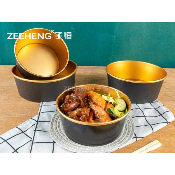 Premium Black Gold Foil Leakproof Food Grade Gold Paper Bowl with Matching PP PET Lid