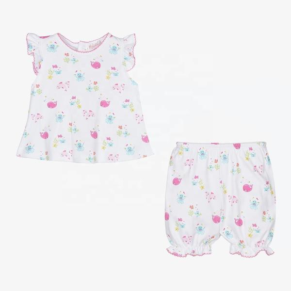 Summer Baby Girls Clothing Sets Customized Printing Color Pattern Organic Cotton Baby Clothing Baby Girls Clothing Sets