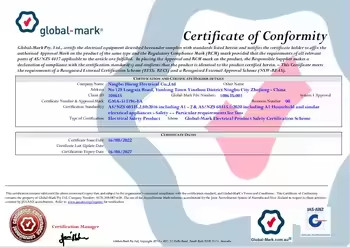 ningbo aoshun electrical Сертификации