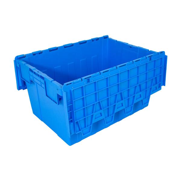 Solid Box PP Storage Industrial Moving Totes with Lid and Attached Transport Crate