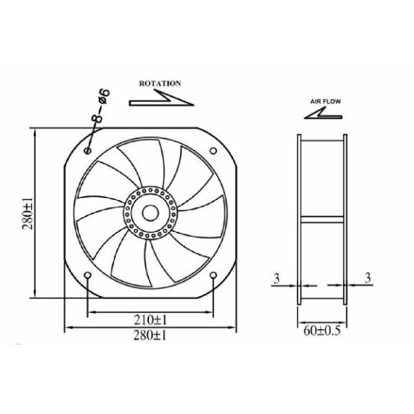 Home Painted Black 220V AC Brushless Fan 11 Inch Motor 280×280×80mm