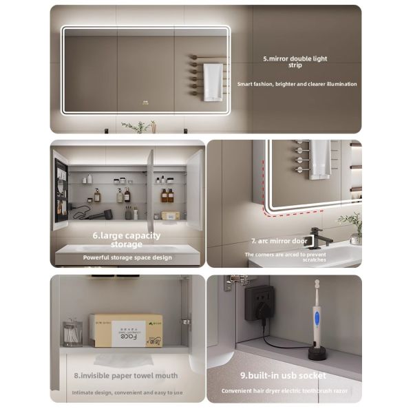 Modern Luxury LED Bathroom Medicine Cabinet Water-Resistant Touch Switch Aluminum Frame Defogger IP44 Rated Wall-Mounted Hotels