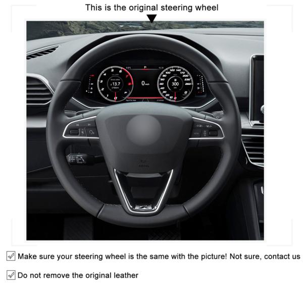 Leather Steering Wheel Cover for Seat Leon 5F Mk3 Ibiza 6J Alhambra 2013-2019 30*15*5cm