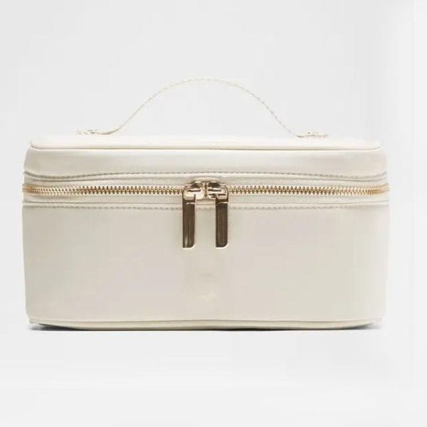 Portable Vegan Leather Cosmetic Cases With Top Handle Double Zipper Custom Logo