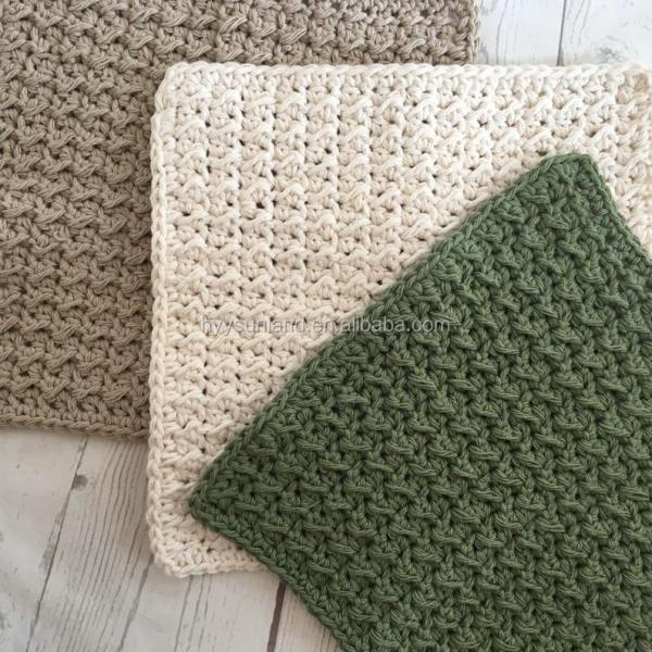 Y-F Kitchen Crochet Wash Cloth 100% Cotton Eco Friendly 3pk 9x9 Knitted Wash Dish Cloths