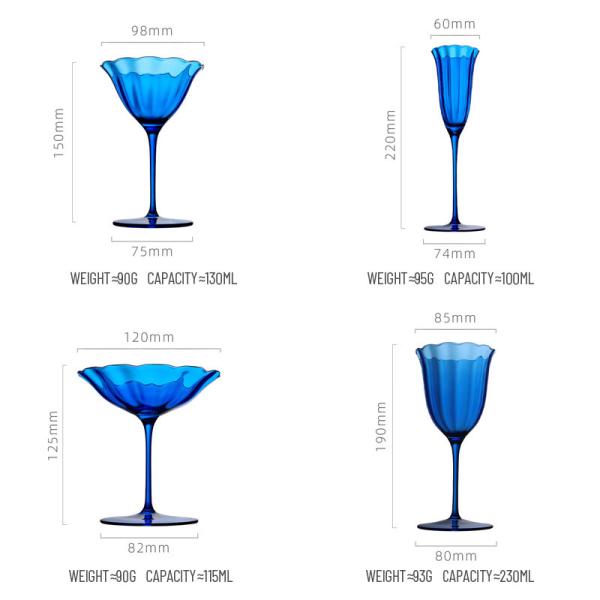 230ml Sapphire Blue Crystal Wine Glasses (Set of 7) Lead-Free Retro Goblets for Weddings