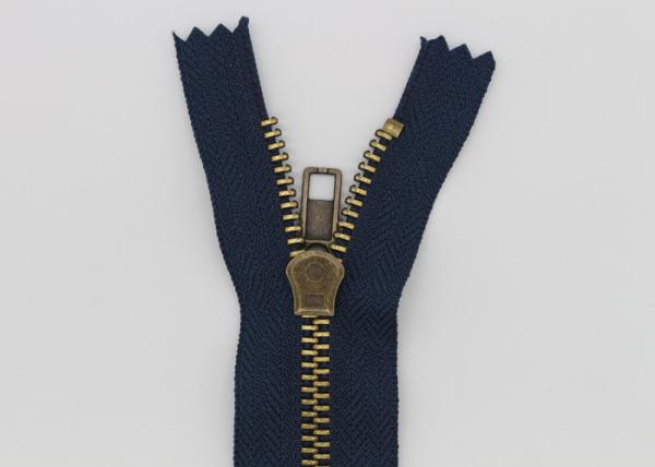 Closed End 7 Inch Gold Metal Zipper , Flame Retardant Vintage Metal Zippers