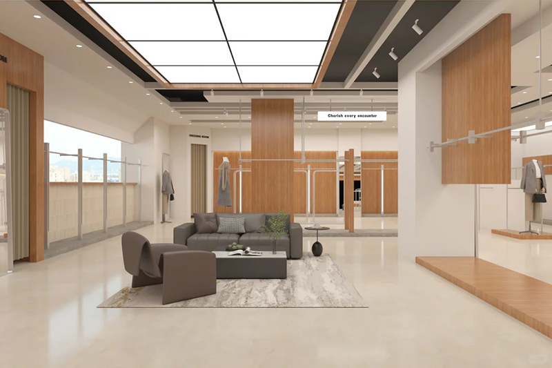 Bright Light Oak Ladies Business Casual Wear Shop Layout Design