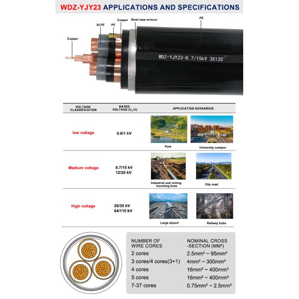 WDZ-YJY23 LSZH Armored Power Cable XLPE Insulation Double Steel Tape Protection