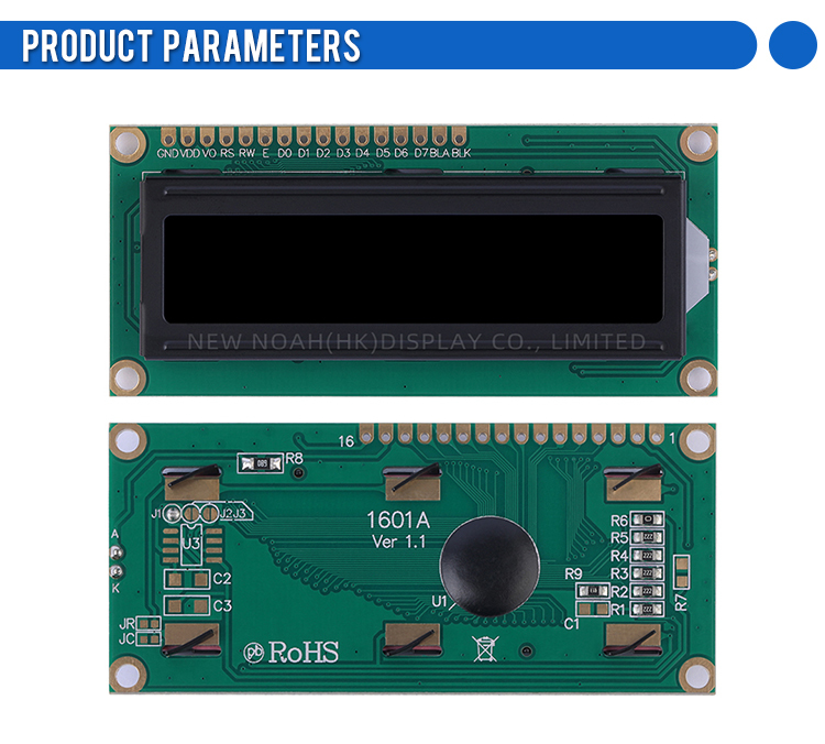 BTN Black Film 1601A Character Display Screen 16 PIN ST7066 Multiple Font Character Screen