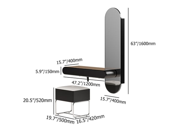 Villa Bedroom Small Black Makeup Vanity Desk With Drawers And LED Lights