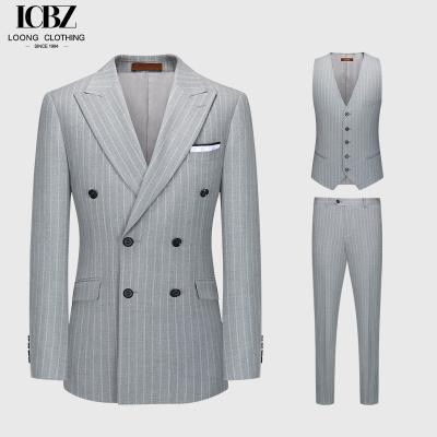 Negócios Necessidades de Negócios Trajes cinzentos com riscas Pistola de dois peitos Lapel Slim Fit 3 peças
