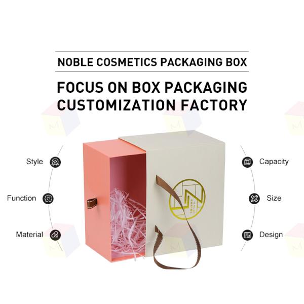 Handmade Sliding Drawer Custom Foil Logo Paper Hard Cardboard Gift Packaging Box With Ribbon Handle