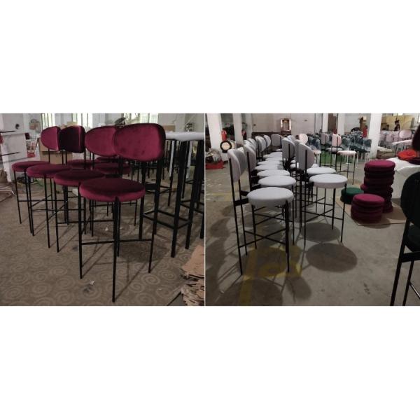 Elegant Iron Metal Base Navy Blue Fabric Bar Chair for Club Bar